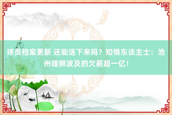 球员档案更新 还能活下来吗？知情东谈主士：沧州雄狮波及的欠薪超一亿！